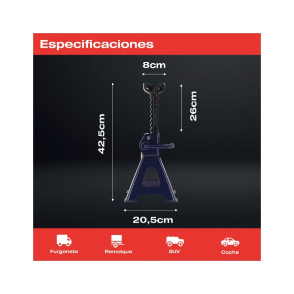 Caballetes para Coches y Otros Vehículos de 3 Toneladas 3000kg Reforzado con Pasador de Seguridad y Homologado 2und